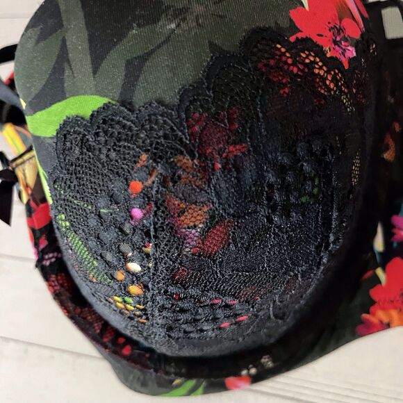 Cacique Plus Bra Harness Boost Strapless Stay Put Lace Detail Size 38D Tropical - Picture 3 of 12